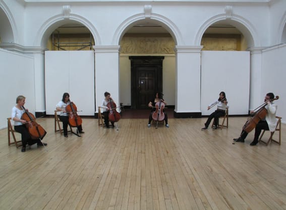 Proposal No.41 (Four Cellists) 26 March 2010 I propose to invite four cellists to play during the show: Ingleby Proposals. The cellists would be brought together an hour before the performance, without meeting previously. They would be given a space to perform to, so that if an audience memb